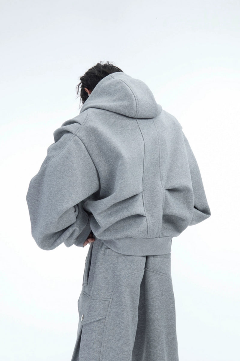 Wrinkled Effect Heavyweight Hooded Zip-Up