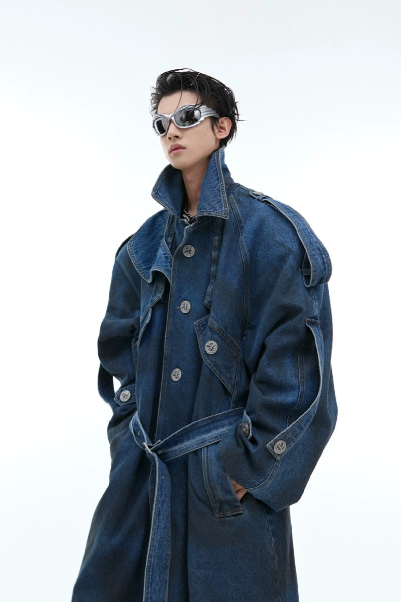 Washed Layered Padded Denim Coat