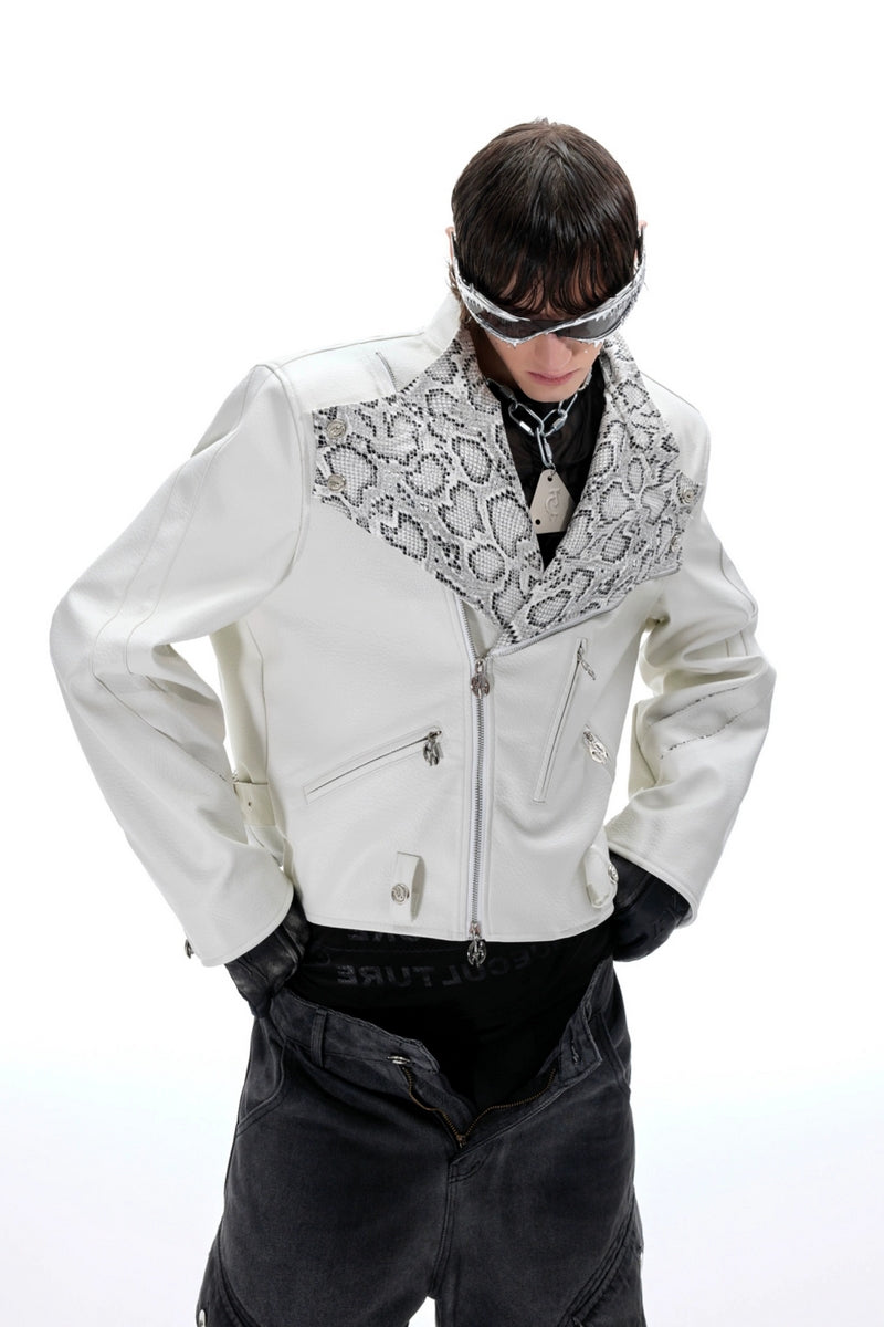 Snake Print PU Biker Jacket