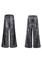 Textured Silver Wide-Leg Leather Pants