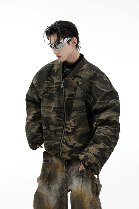 Vintage Camo Padded Bomber Jacket