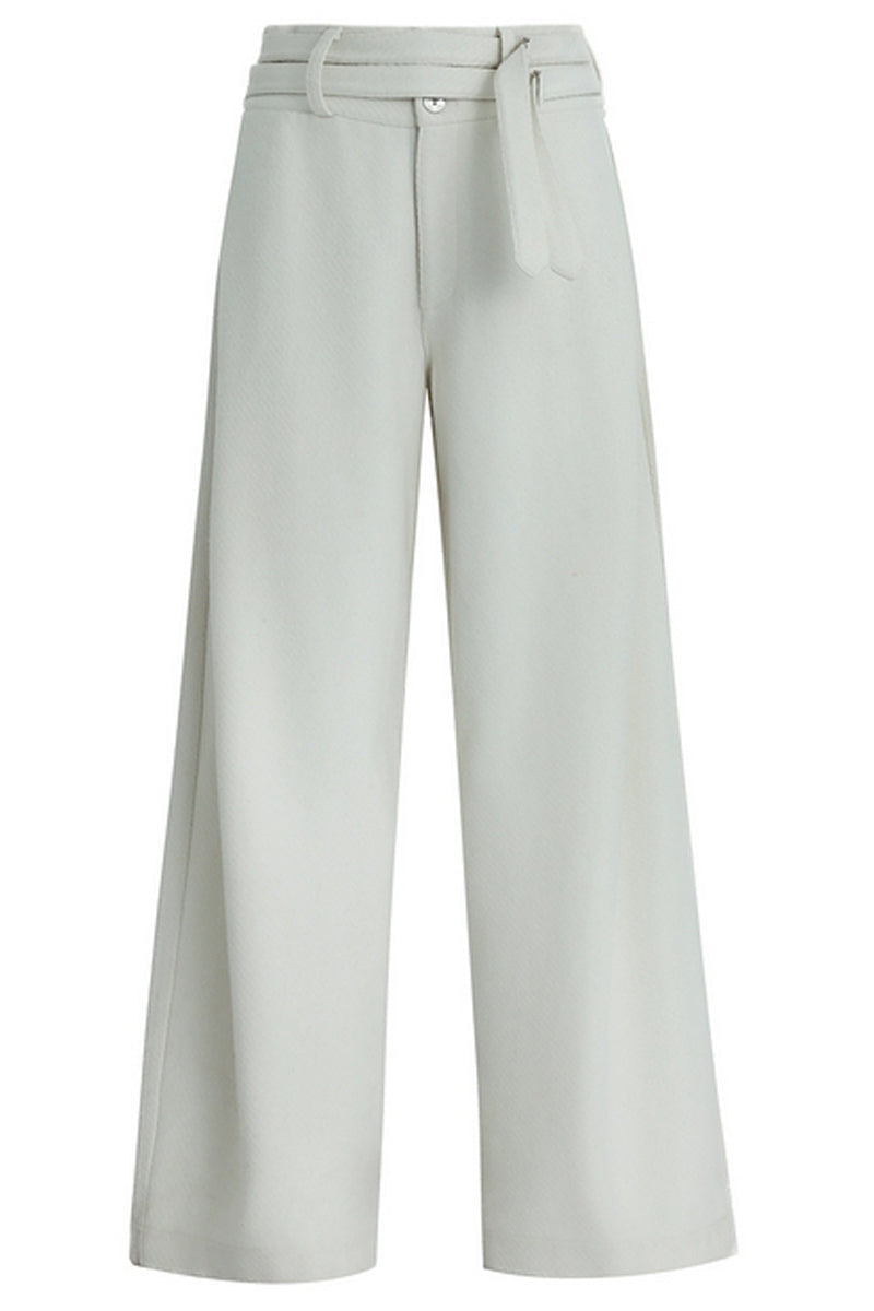 Double-Belt Wool Wide-Leg Trousers