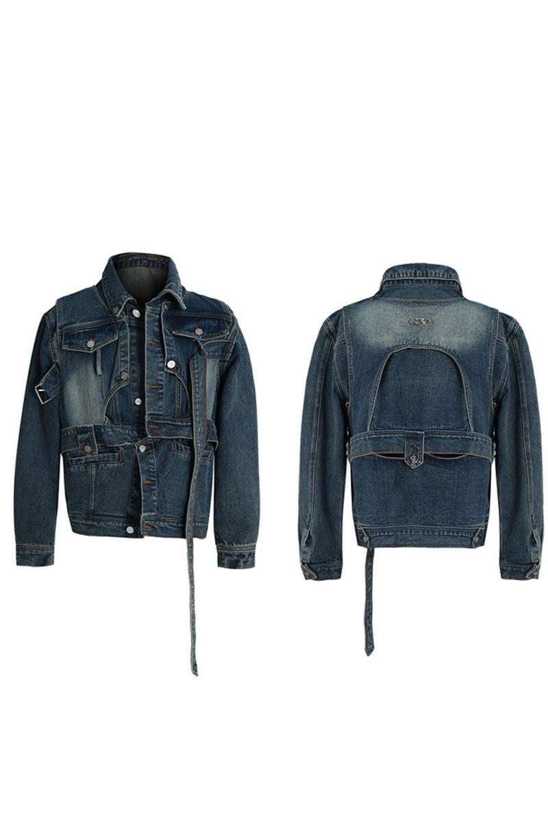 Washed Deconstructed Strap Denim Jacket