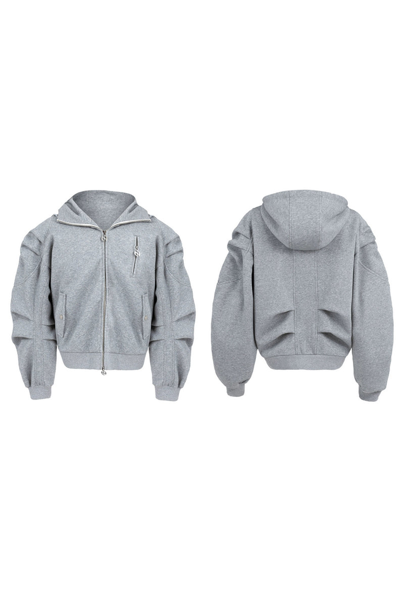 Wrinkled Effect Heavyweight Hooded Zip-Up