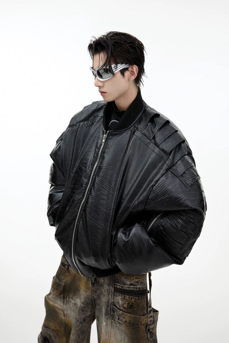 PU Leather Padded Bomber Jacket