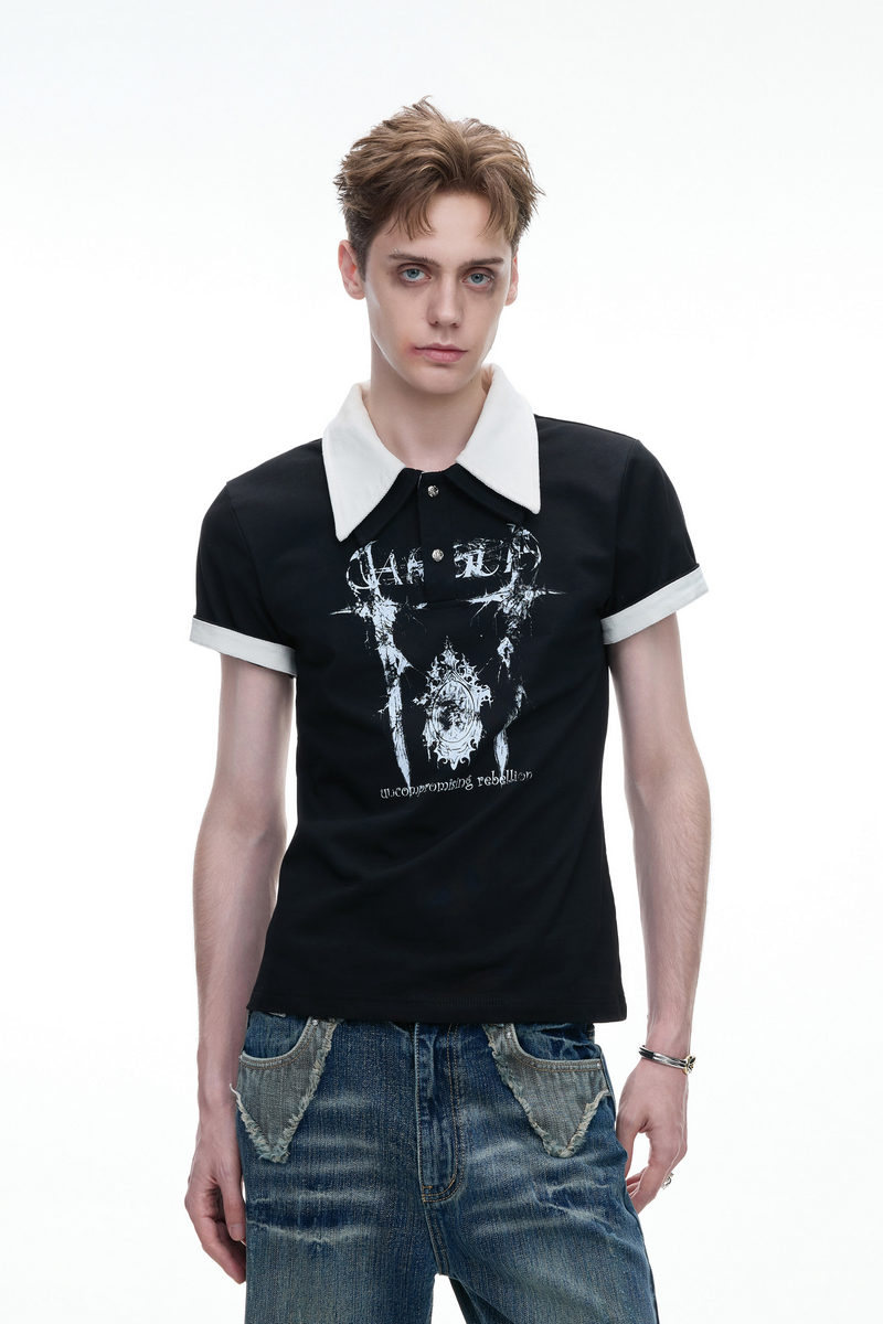 Double Collar Printed Polo