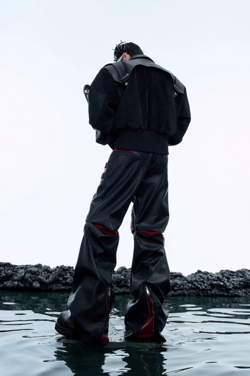 Deconstructed Armor Style PU Patchwork Pants