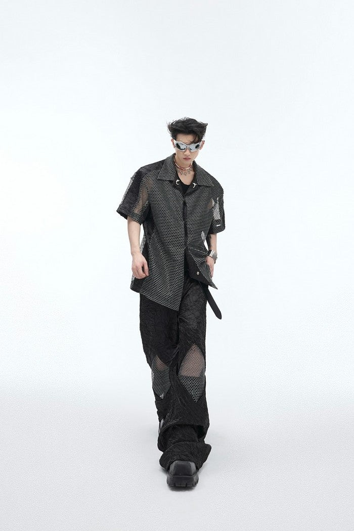 Deconstructed Pleated Mesh Trousers