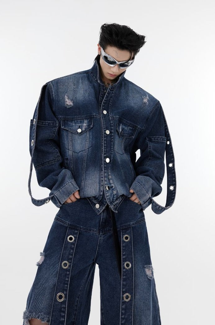 Shoulder Pads Washed Denim Jacket