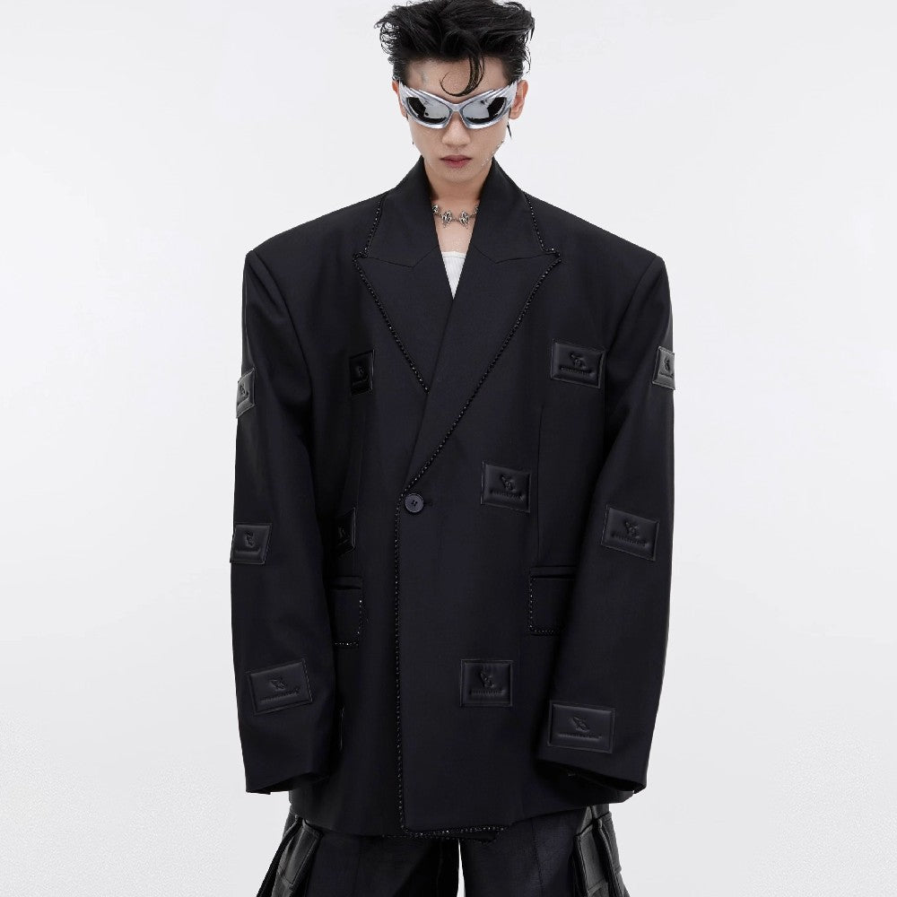 PU Leather Logo Suit Jacket