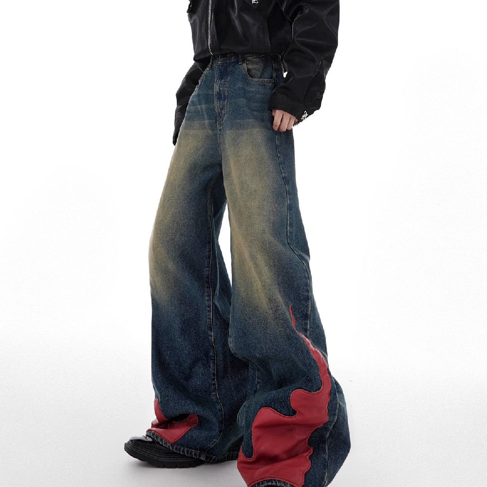 PU Leather Flame Loose Denim
