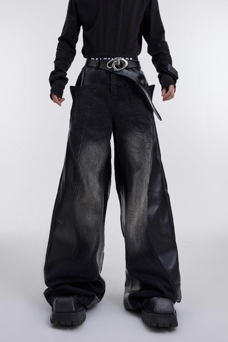 Stitched PU Leather Denim