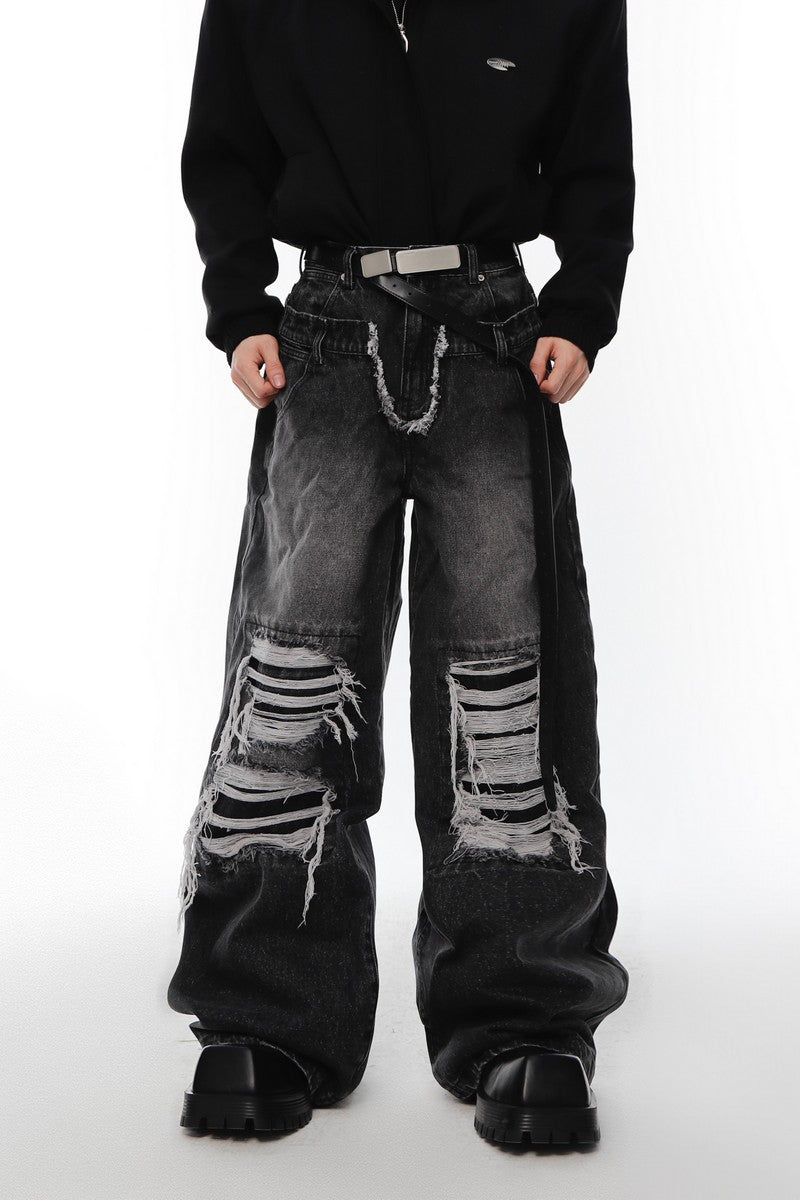 Distressed Loose Flared Denim