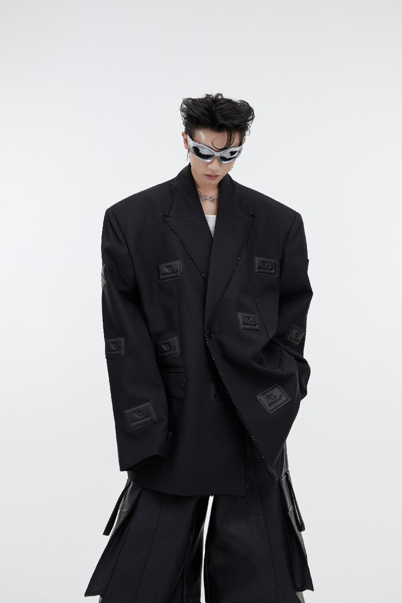 PU Leather Logo Suit Jacket