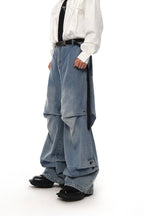 Pleated Washed Loose Denim