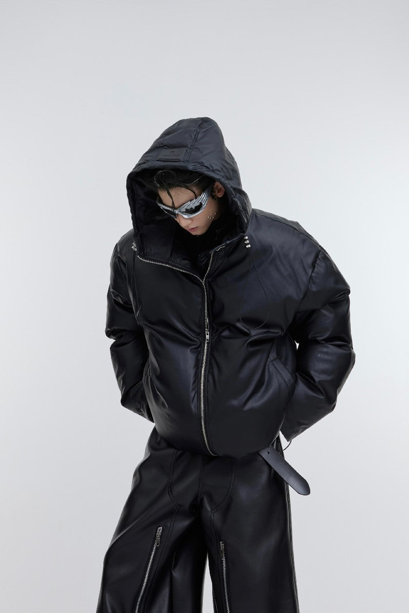 PU Leather Puffer Jacket