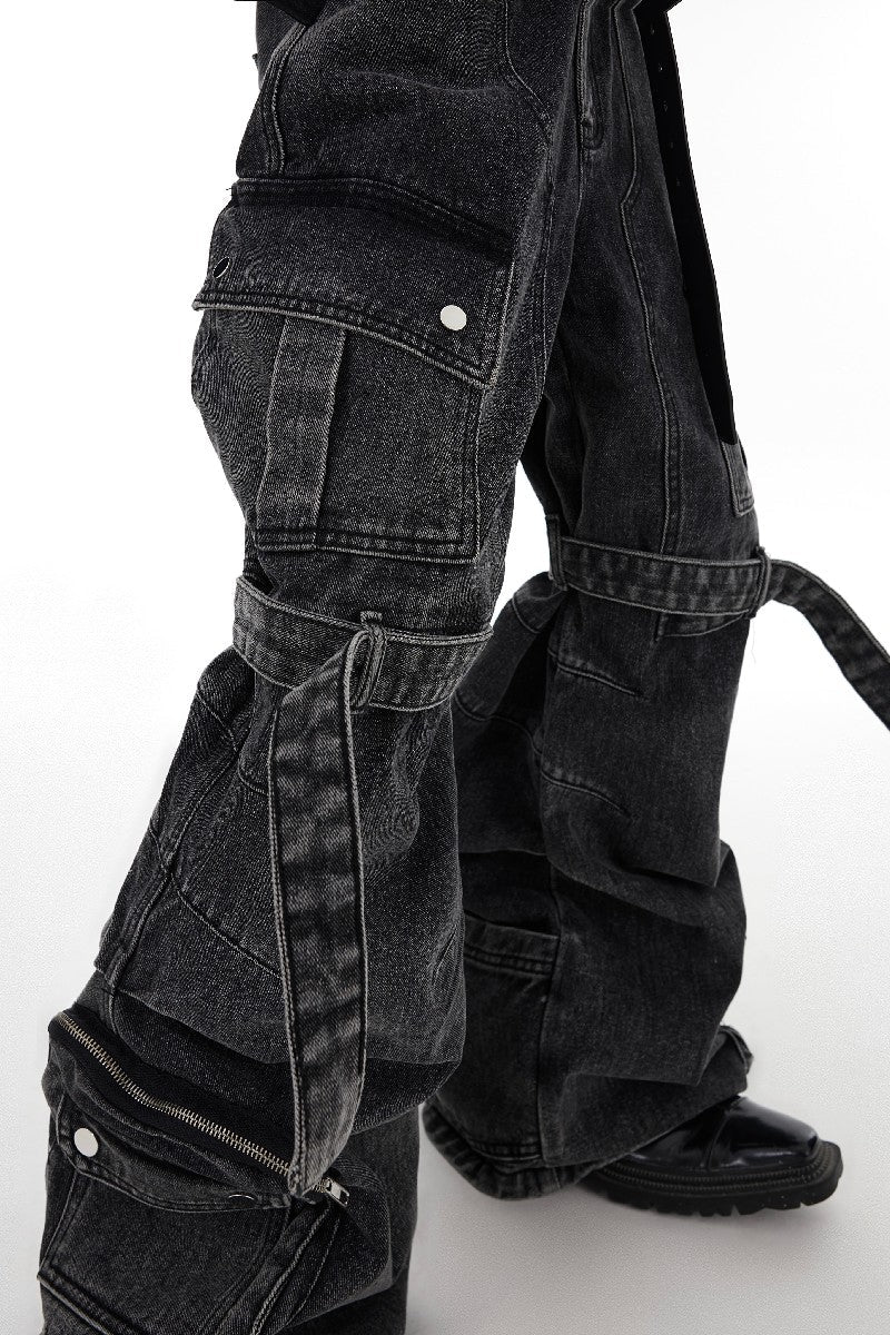 Oversized Multi Pocket Washed Denim