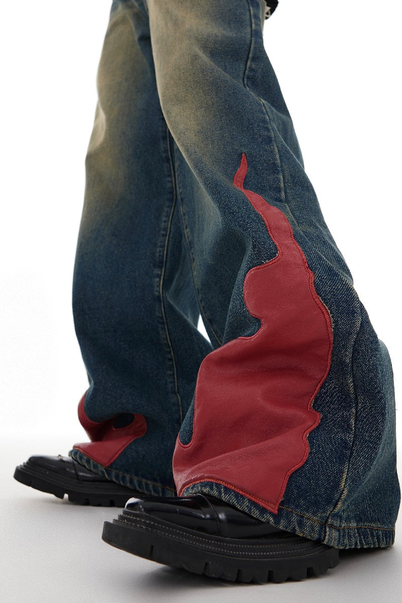 PU Leather Flame Loose Denim