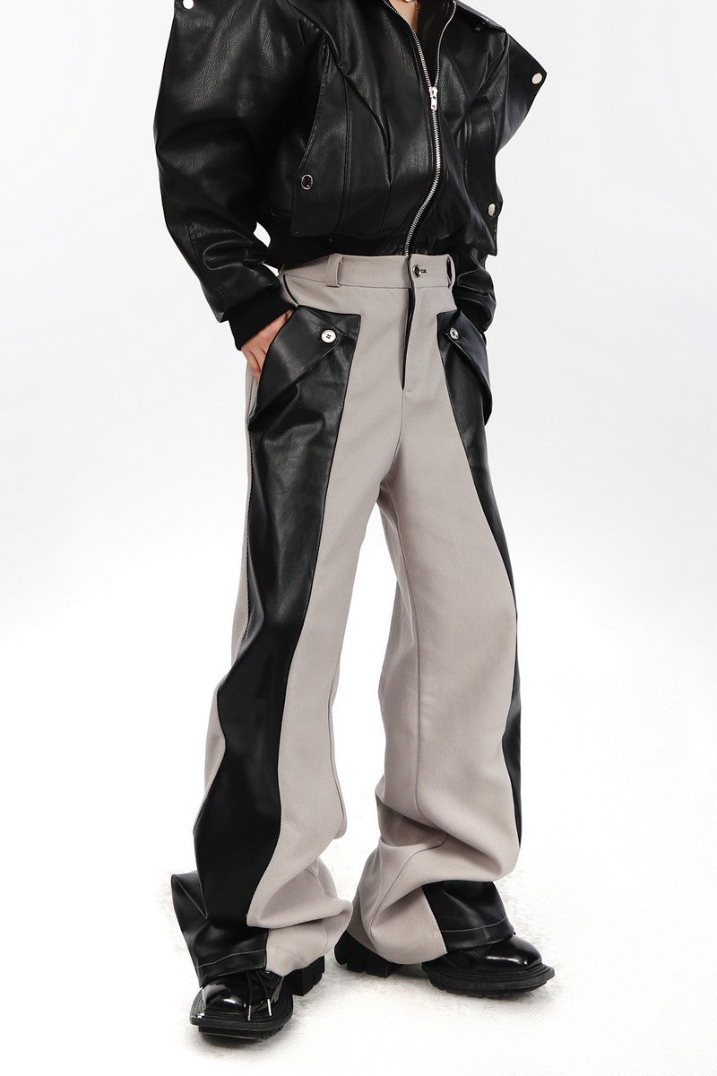 PU Leather Stitched Flared Trousers