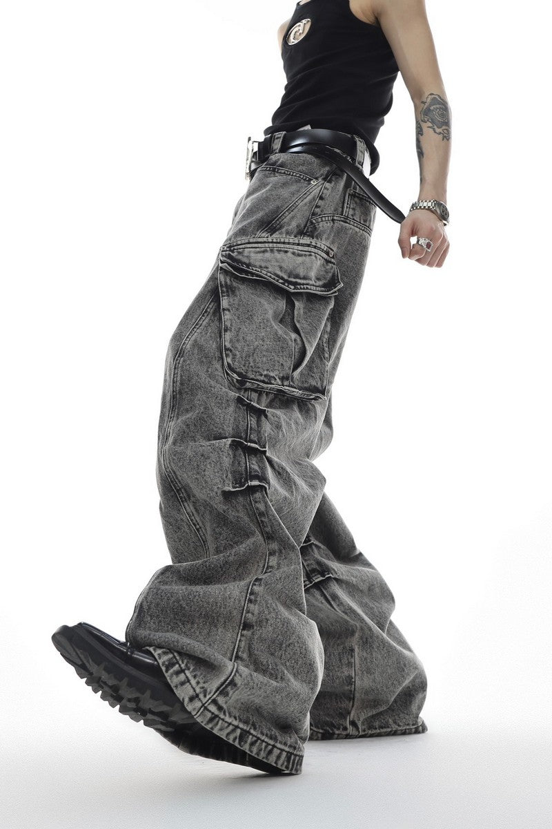 Washed Pockets Loose Denim