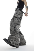 Washed Pockets Loose Denim