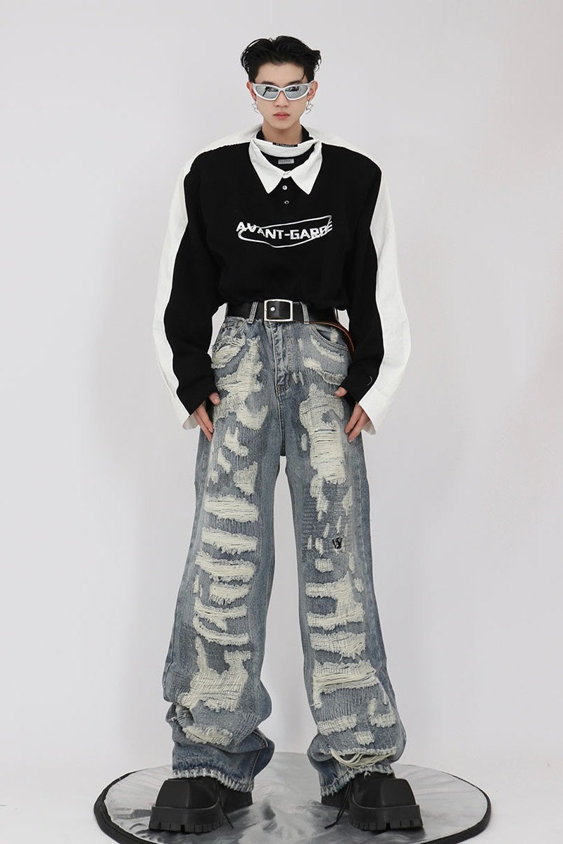 Destroyed Loose Flared Denim