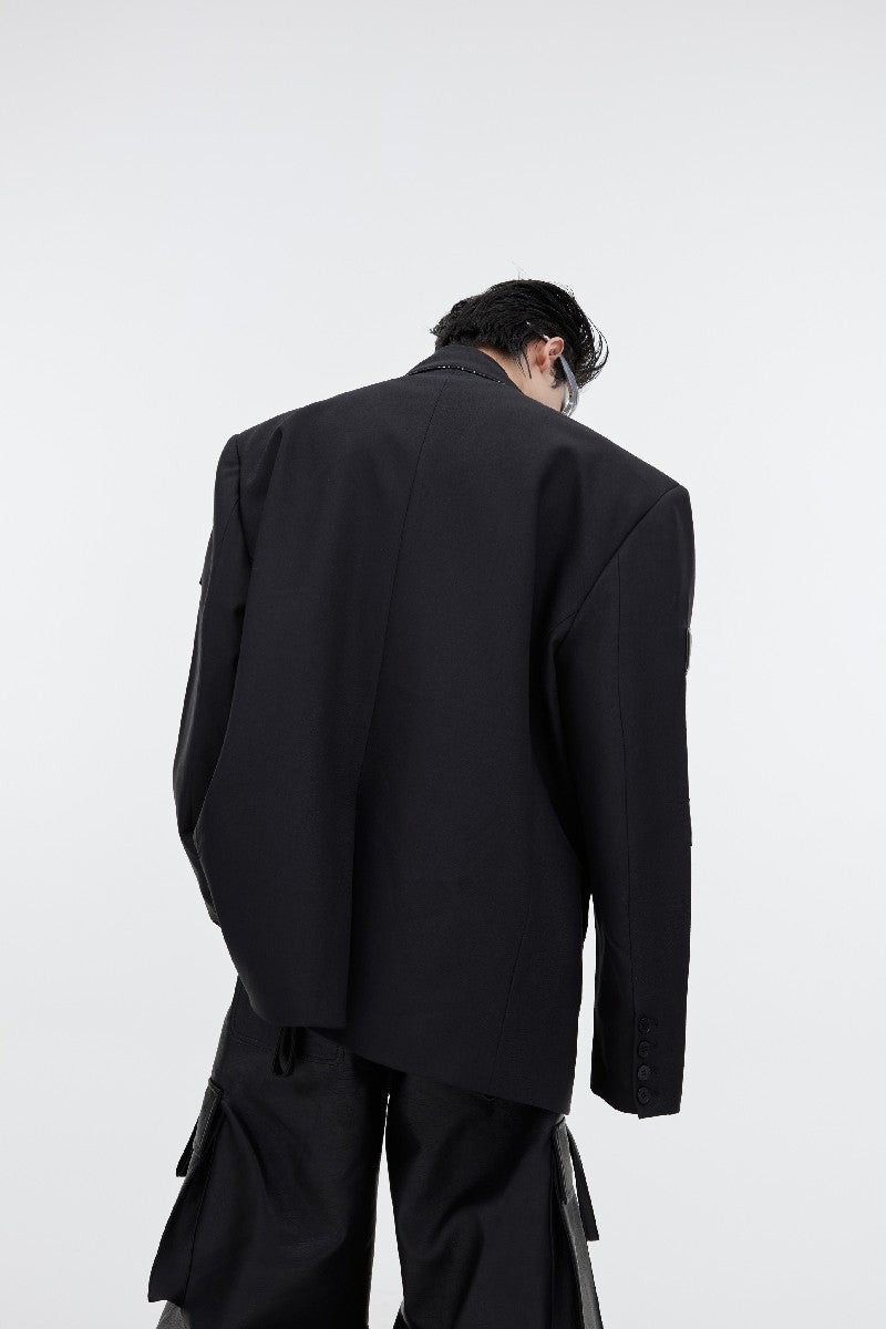 PU Leather Logo Suit Jacket