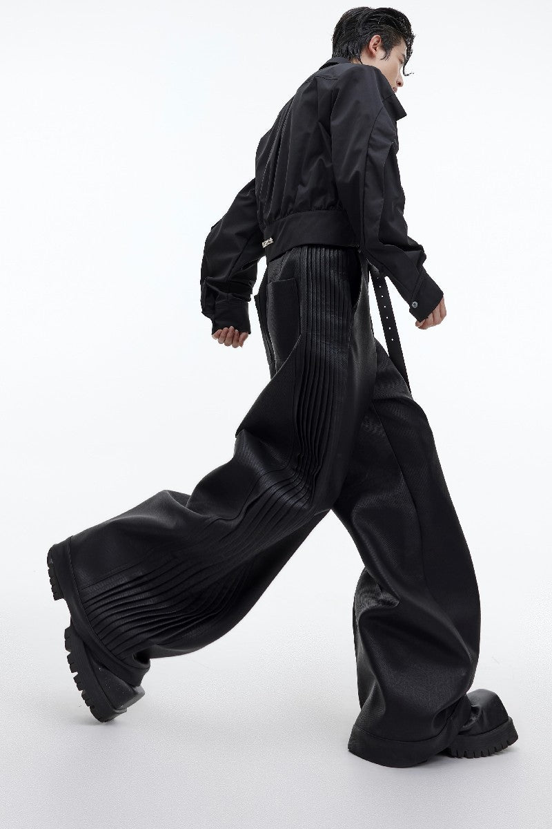 Pleated PU Leather Pants