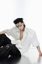 Short-Sleeve Leather Riveted Shirt