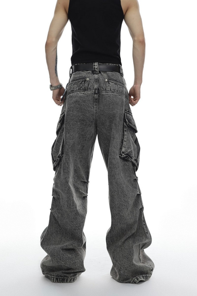 Washed Pockets Loose Denim