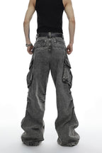 Washed Pockets Loose Denim