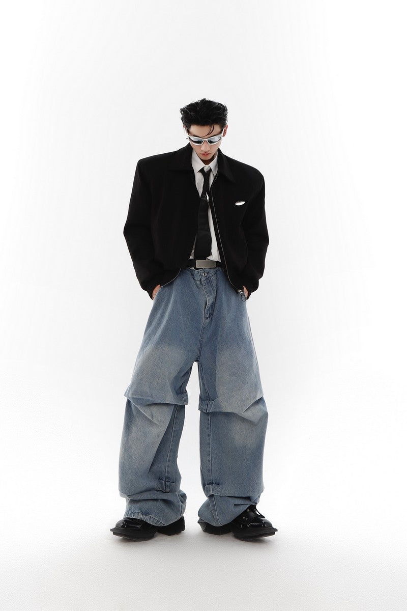 Pleated Washed Loose Denim