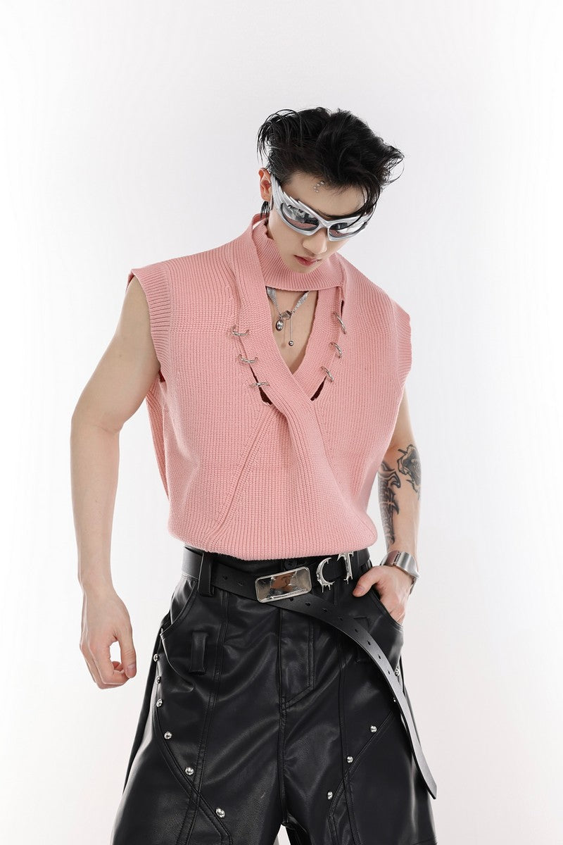 Metal Buckle Knit Vest