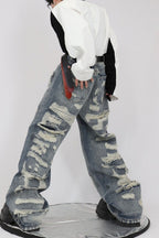 Destroyed Loose Flared Denim