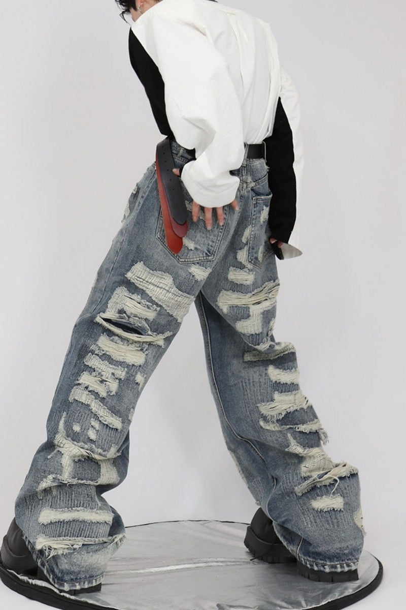 Destroyed Loose Flared Denim