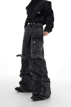 Oversized Multi Pocket Washed Denim