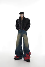 PU Leather Flame Loose Denim