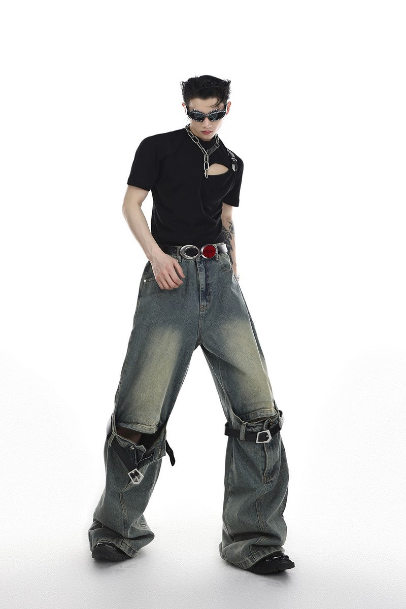 Double Belt Straight Denim