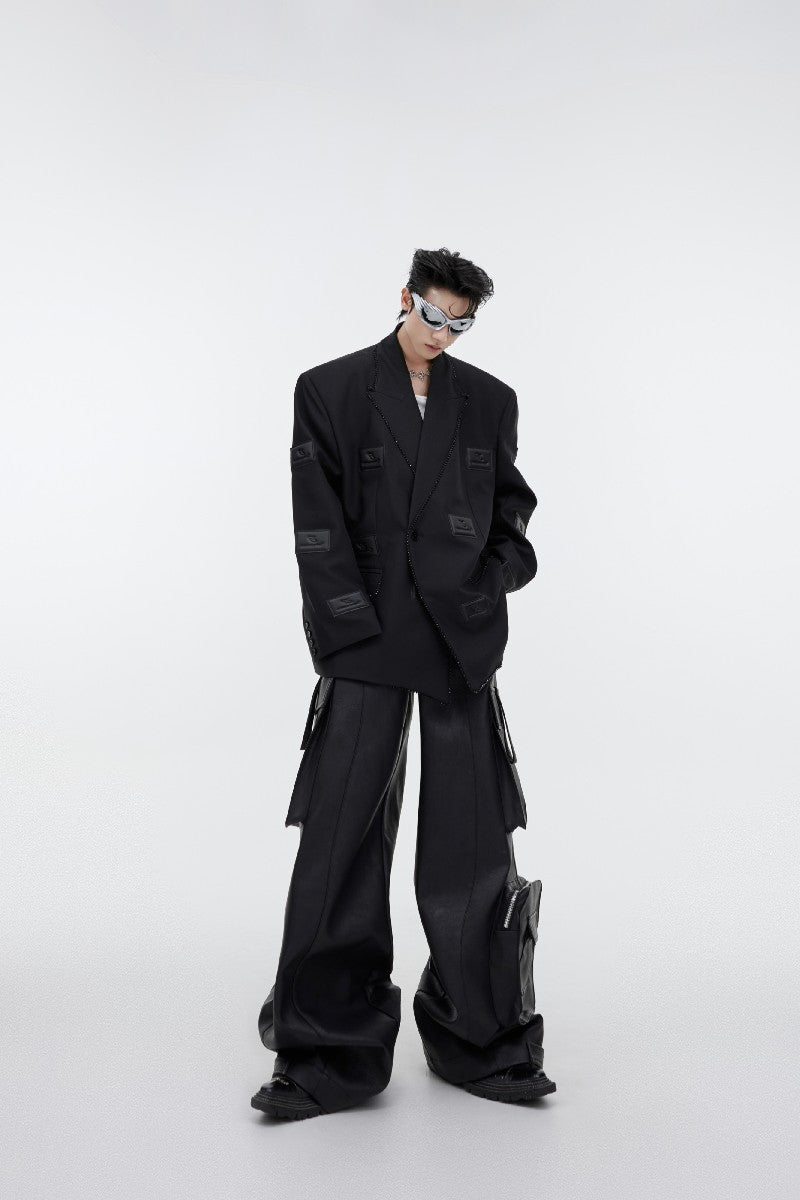 PU Leather Logo Suit Jacket