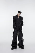 PU Leather Logo Suit Jacket