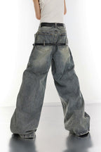 Retro Washed Double Belt Denim