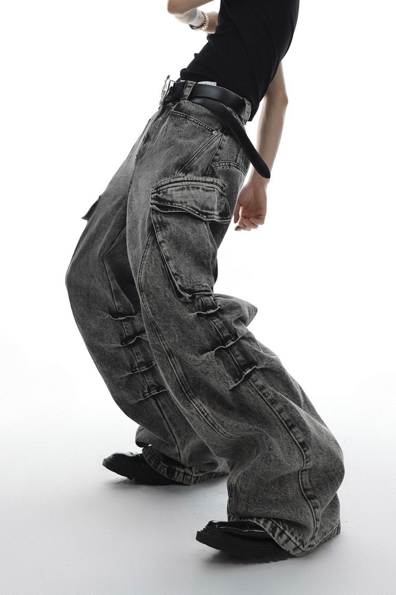 Washed Pockets Loose Denim