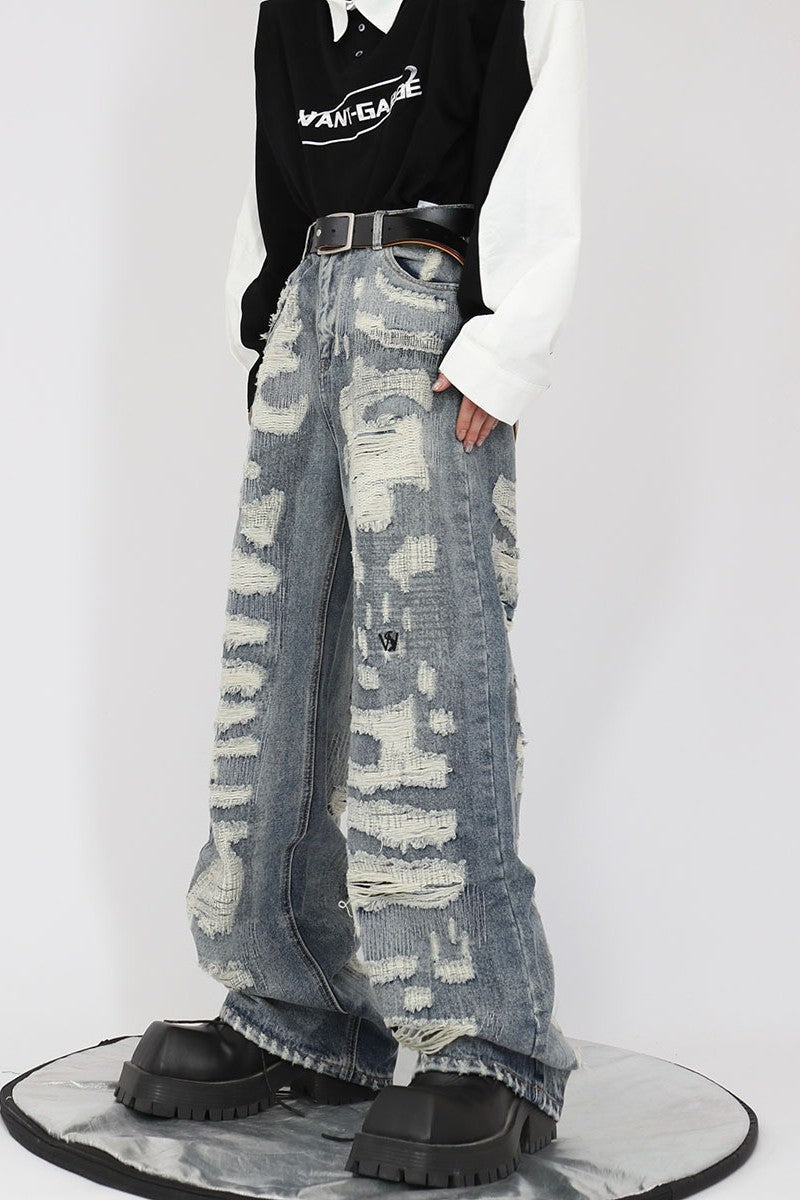 Destroyed Loose Flared Denim