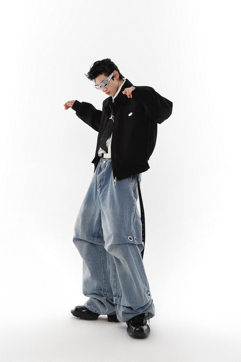 Pleated Washed Loose Denim