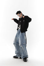 Pleated Washed Loose Denim