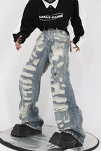Destroyed Loose Flared Denim