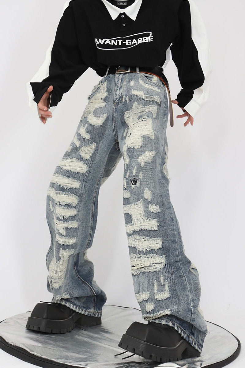 Destroyed Loose Flared Denim