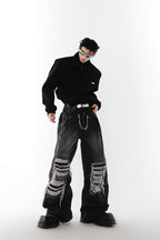 Distressed Loose Flared Denim
