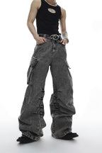 Washed Pockets Loose Denim