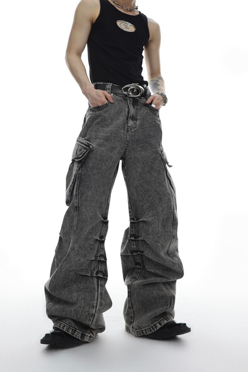 Washed Pockets Loose Denim